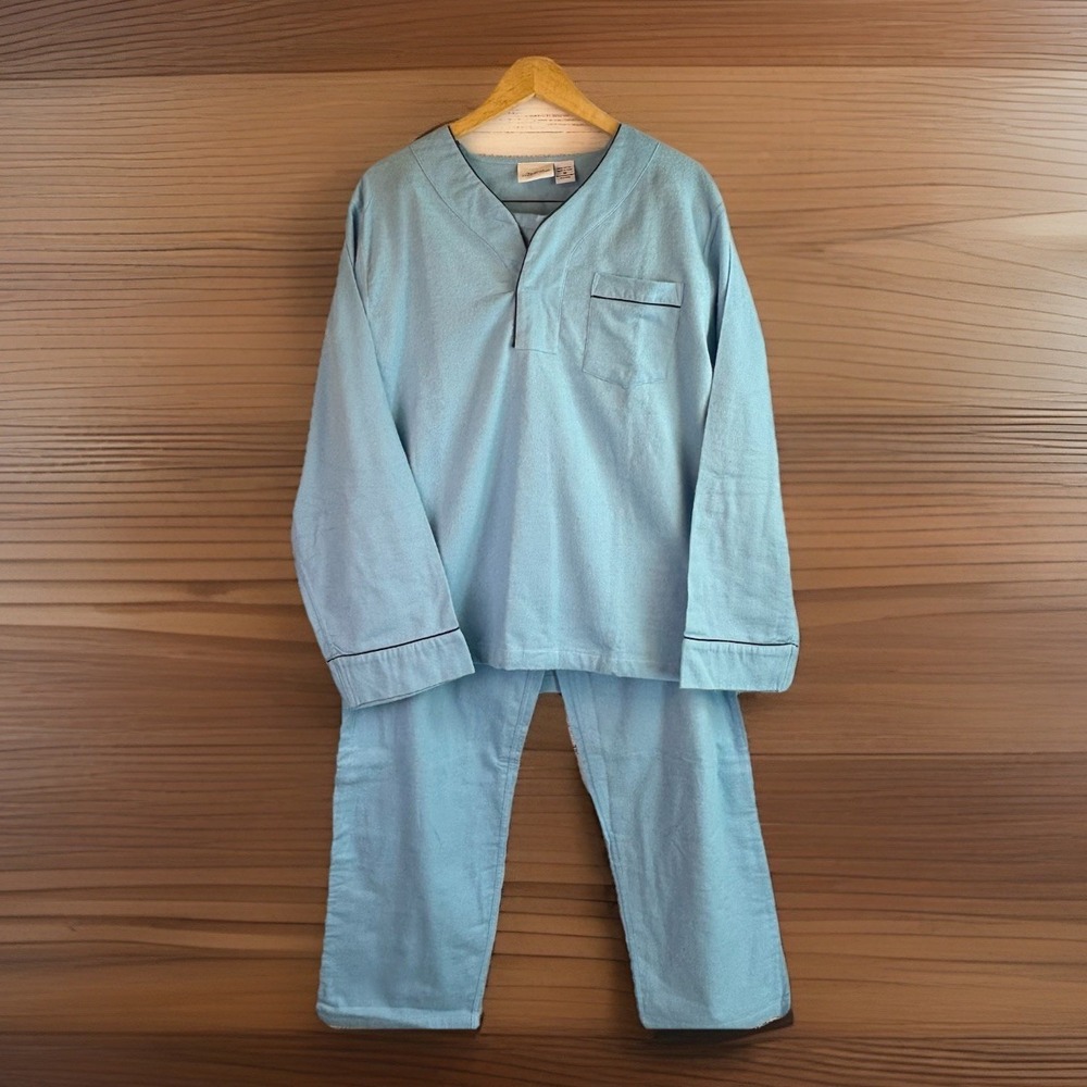 The Vermont Country Store Men's Flannel Pajama Set Blue M 100%‎ Cotton Retro